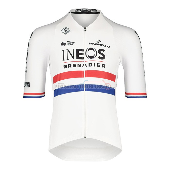 Abbigliamento Ciclismo British Champion Ineos Manica Corta 2022 Blu Bianco